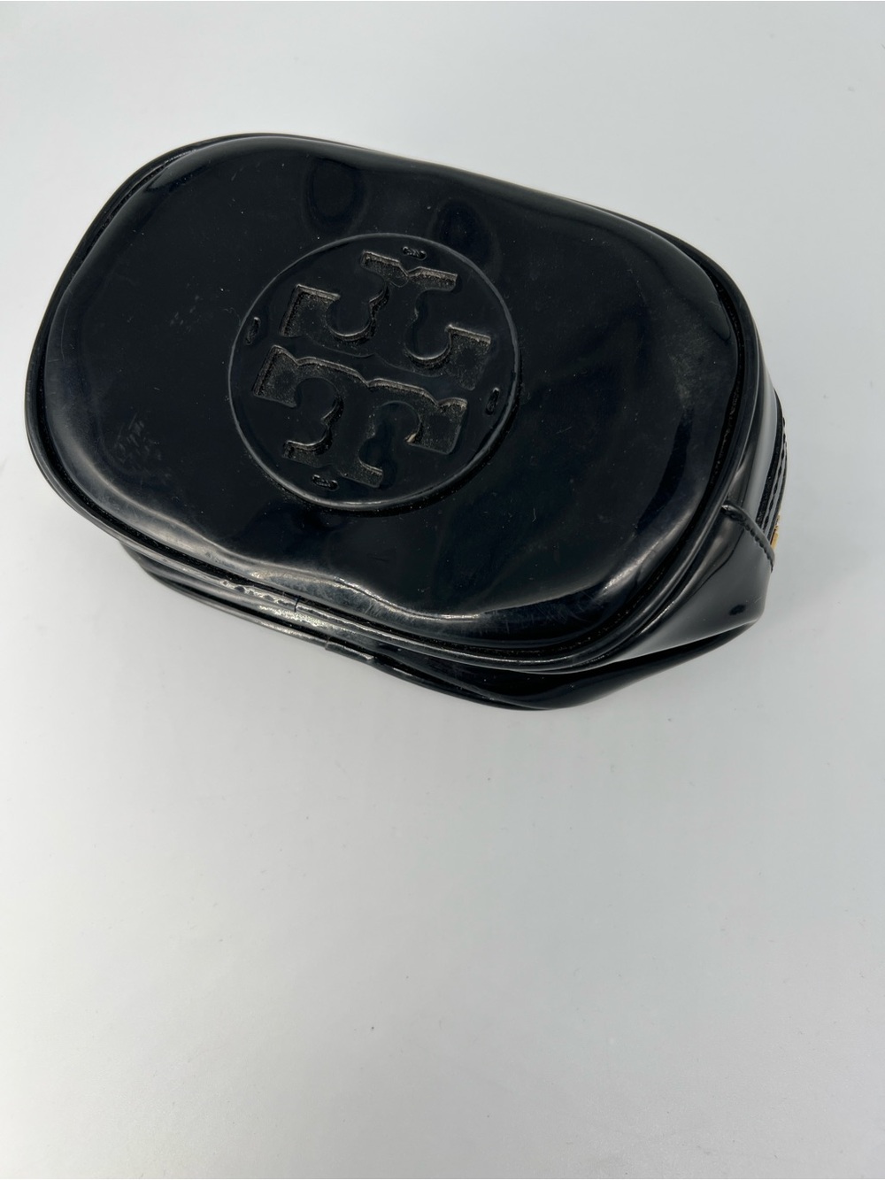 Tory Burch Black Patent Logo Cosmetic Case